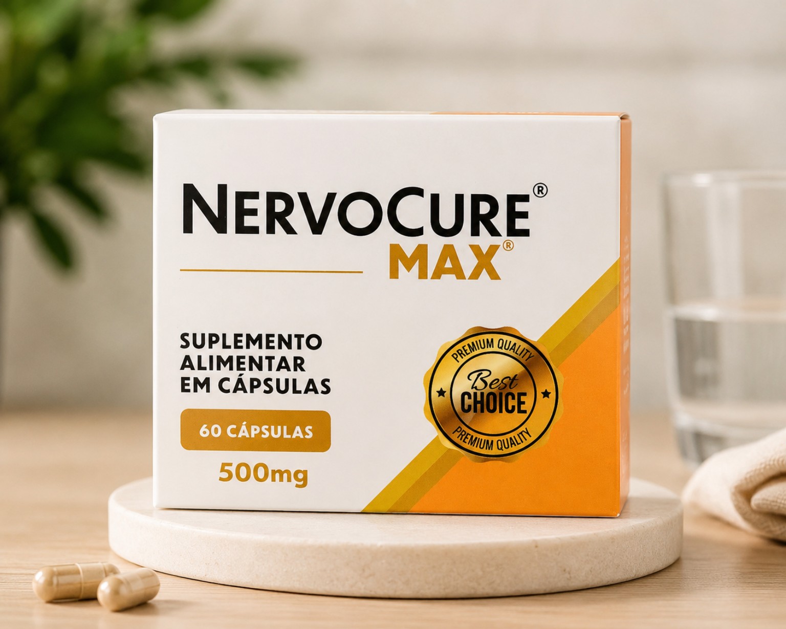 Caixa do suplemento alimentar NervoCure Max, 60 cápsulas