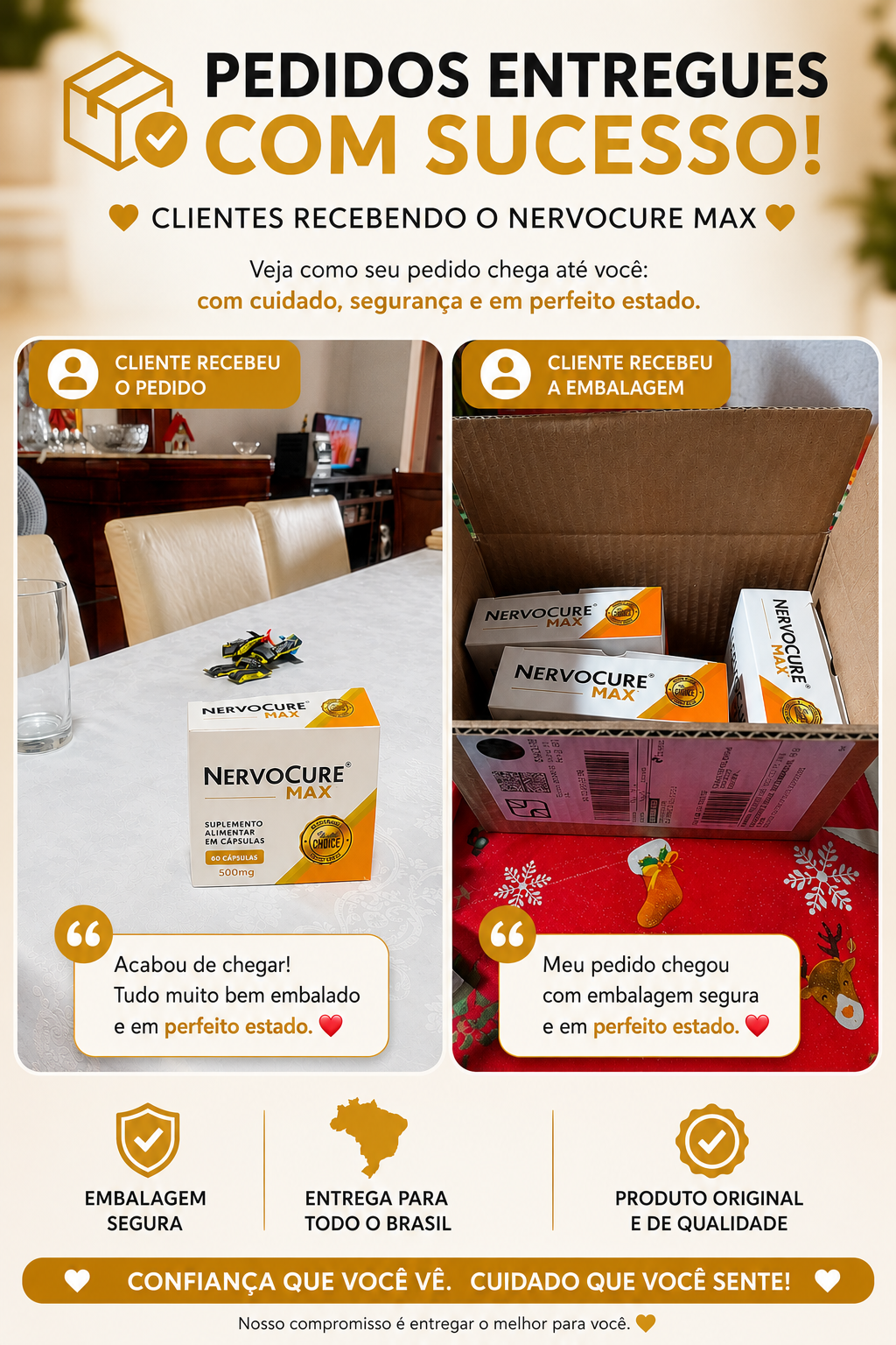 Clientes recebendo o NervoCure Max com embalagem segura